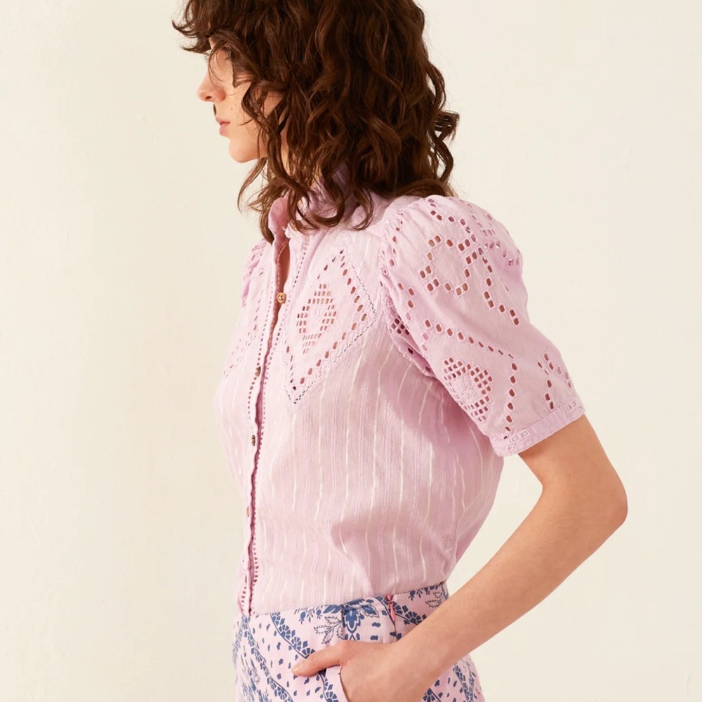 NWOT ALIX of BOHEMIA Winn Lilac Eyelet Shirt - Picture 4 of 12